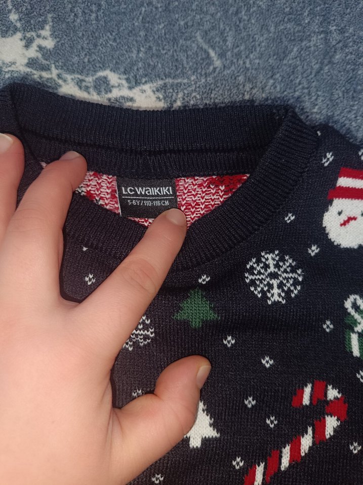 Çocuk Desenli Gri Örgü Kazak - Görsel 3