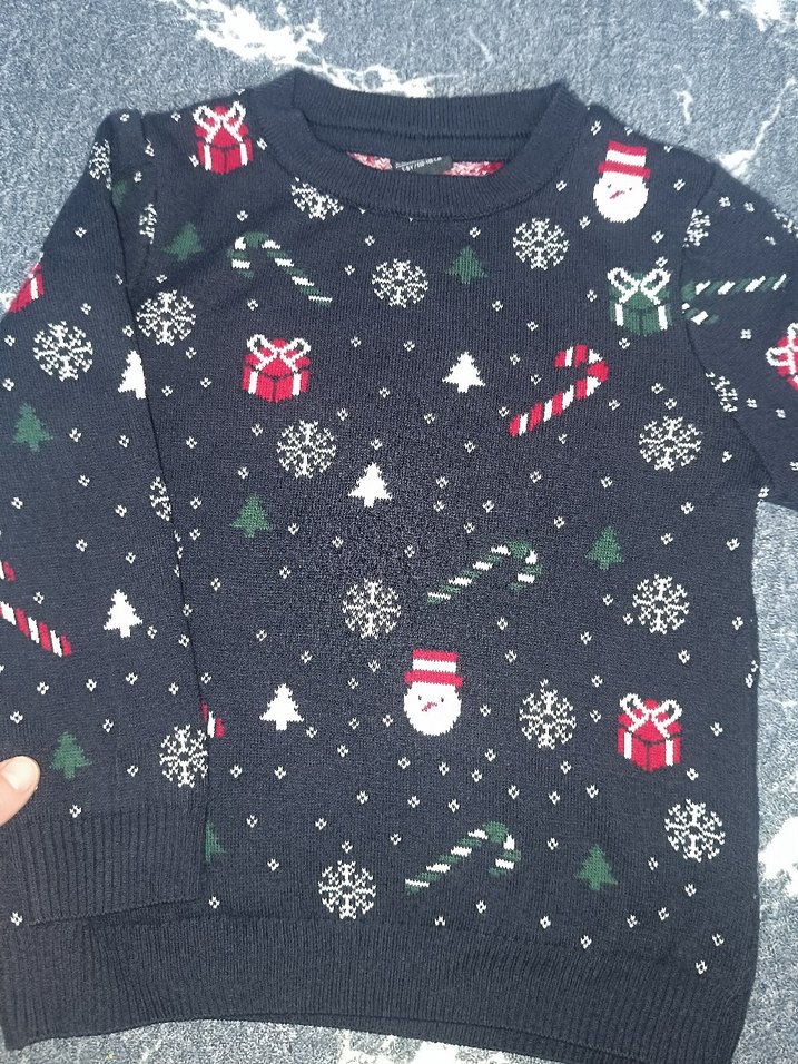 Çocuk Desenli Gri Örgü Kazak - Görsel 2