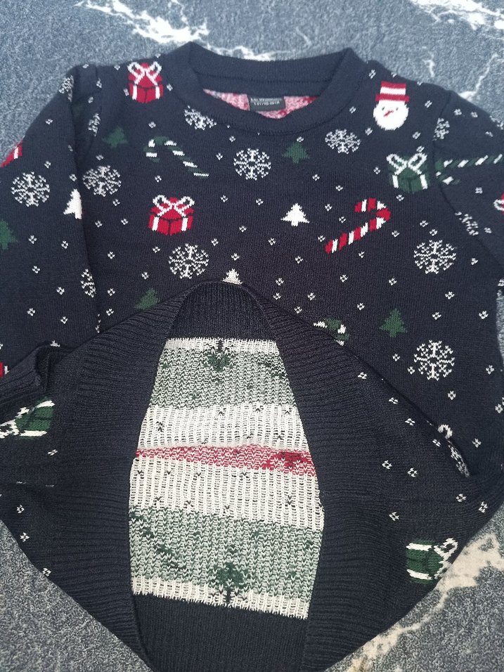 Çocuk Desenli Gri Örgü Kazak - Görsel 4