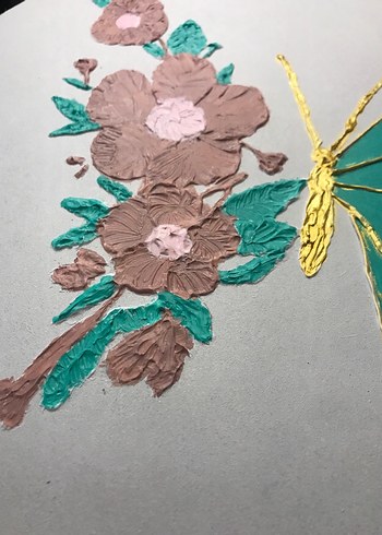Beden turkuaz Renk Yeşil Kelebek ve Çiçek Pastel Tablo