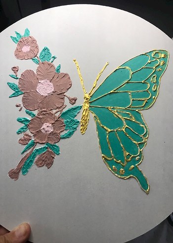 Beden Yeşil Kelebek ve Çiçek Pastel Tablo