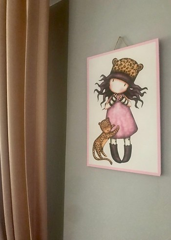 Ikea Pembe Çerçeveli Pastel Kız ve Leopar Tablosu
