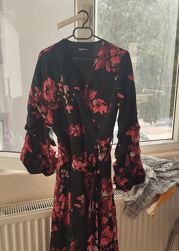 Bordo Çiçekli Uzun Kollu Bohem Kadın Elbise - Görsel 5