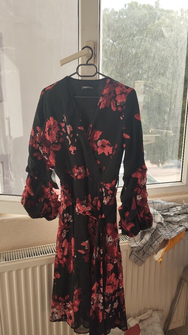 Bordo Çiçekli Uzun Kollu Bohem Kadın Elbise - Görsel 5