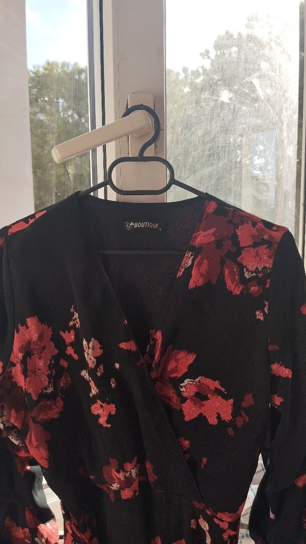 Bordo Çiçekli Uzun Kollu Bohem Kadın Elbise - Görsel 4