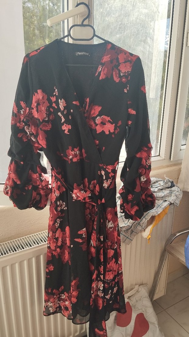 Bordo Çiçekli Uzun Kollu Bohem Kadın Elbise - Görsel 3