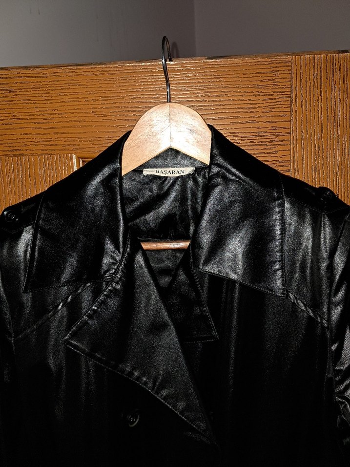 Kadın Siyah Uzun Kemerli Ceket - Görsel 2