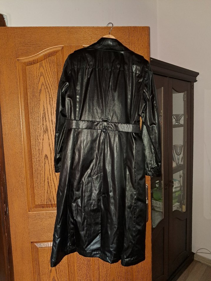 Kadın Siyah Uzun Kemerli Ceket - Görsel 5