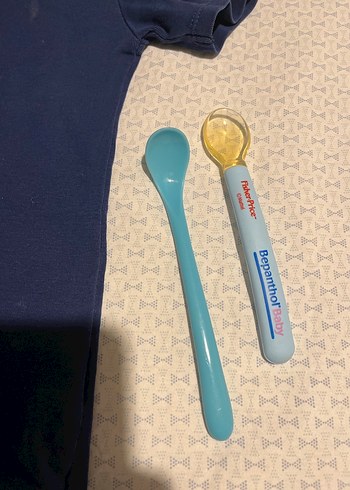 Lacivert Kısa Kollu Bebek Body ve mama kaşığı - Görsel 2