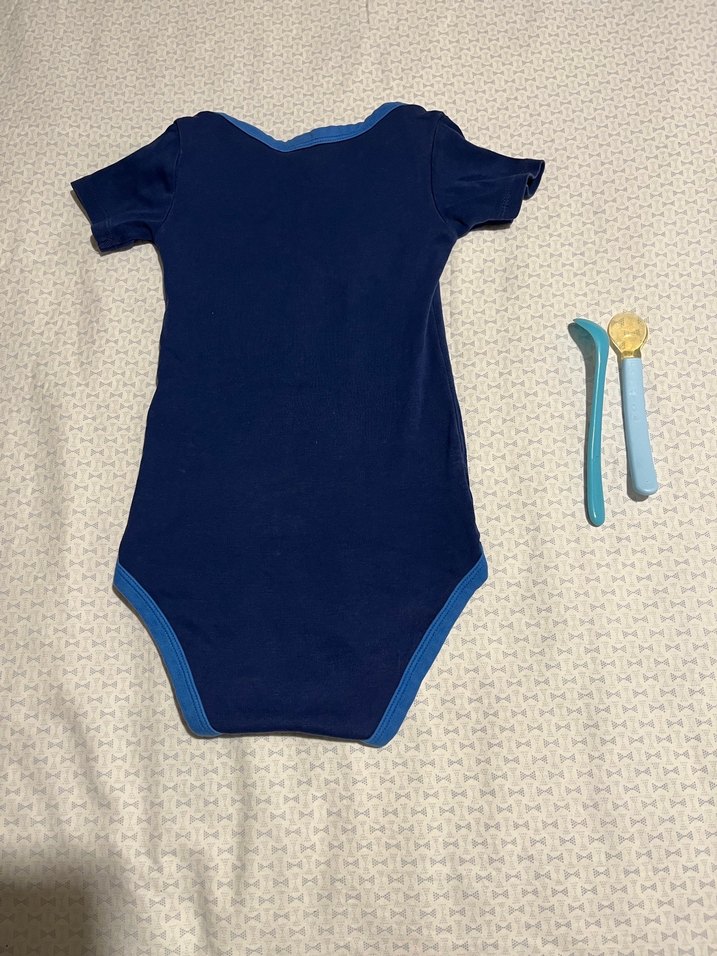 Lacivert Kısa Kollu Bebek Body ve mama kaşığı - Görsel 3