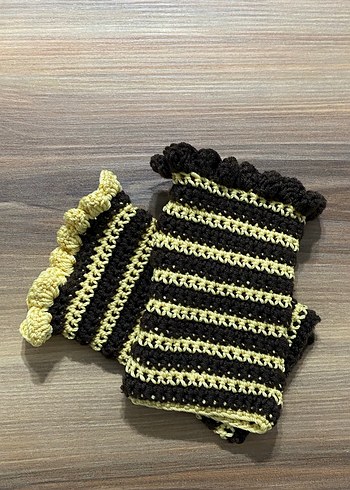 Bohem Tarz Kahverengi Örgü Parmaksız Eldiven - Görsel 2