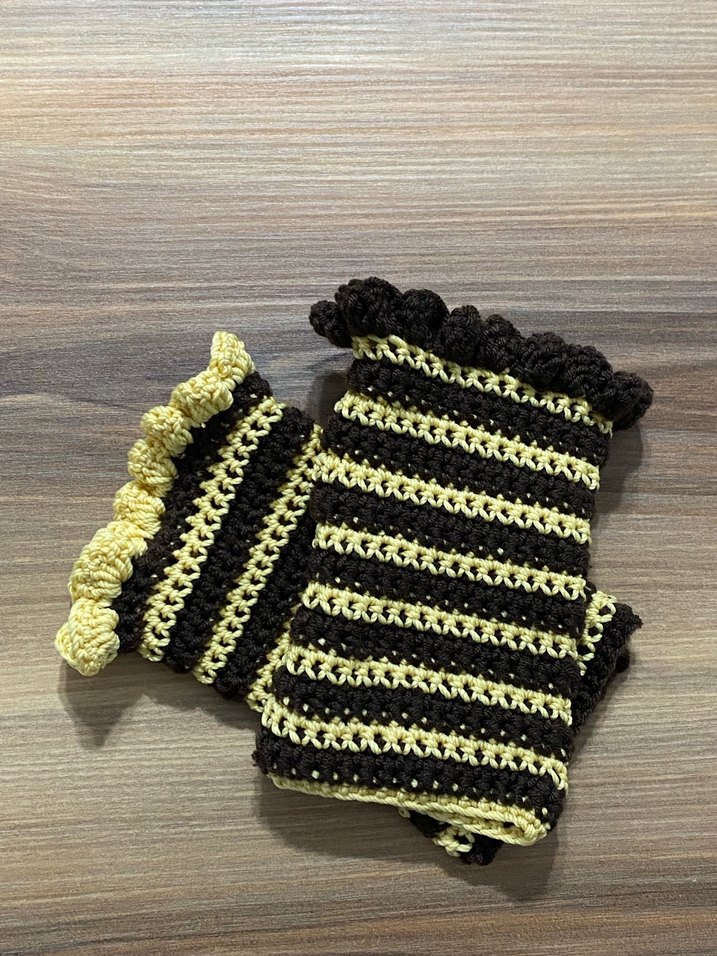 Bohem Tarz Kahverengi Örgü Parmaksız Eldiven - Görsel 2