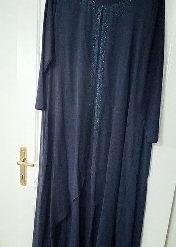 Linen Kumaşlı Lacivert Uzun Salaş Elbise - Görsel 2