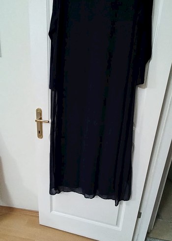 Linen Kumaşlı Lacivert Uzun Salaş Elbise - Görsel 3