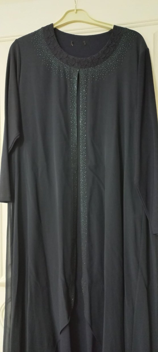 Linen Kumaşlı Lacivert Uzun Salaş Elbise - Görsel 4