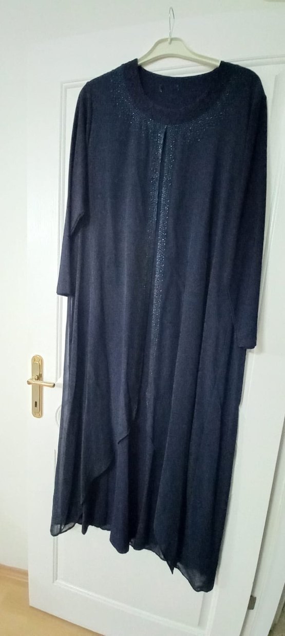 Linen Kumaşlı Lacivert Uzun Salaş Elbise - Görsel 2