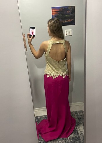 Dantel Detaylı Uzun Pembe Abiye Elbise - Görsel 2