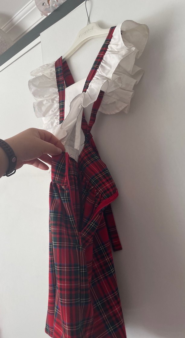 Kız Çocuk Ekose Desenli Fırfırlı Elbise - Görsel 3