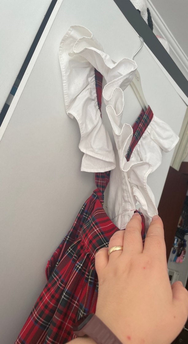 Kız Çocuk Ekose Desenli Fırfırlı Elbise - Görsel 2