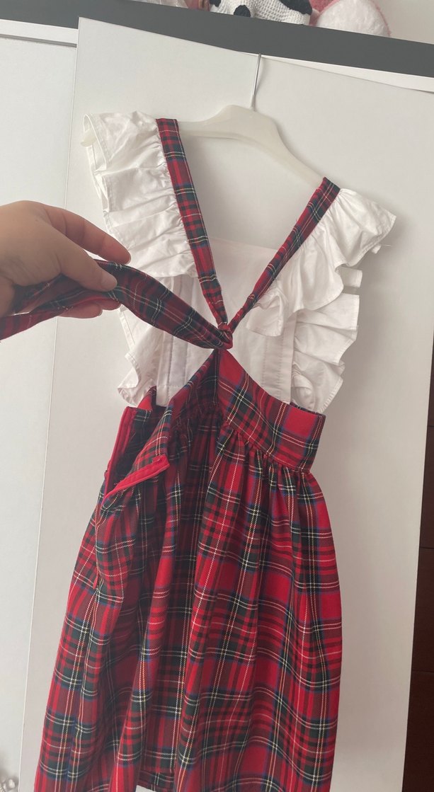 Kız Çocuk Ekose Desenli Fırfırlı Elbise - Görsel 5