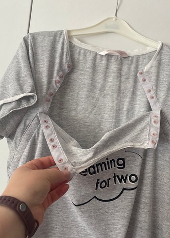 Gri Hamile ve Emzirme Gecelik - Görsel 5