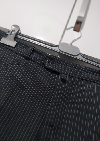 Gri Çizgili Pilili Midi Kumaş Erkek Pantolon - Görsel 3