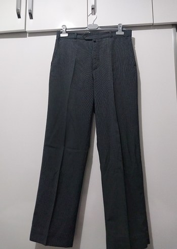 Gri Çizgili Pilili Midi Kumaş Erkek Pantolon - Görsel 2