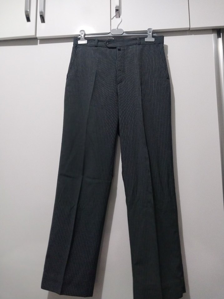 Gri Çizgili Pilili Midi Kumaş Erkek Pantolon - Görsel 2