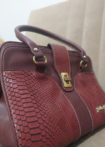 Bordo Yılan Desenli Deri Kadın Çanta - Görsel 3