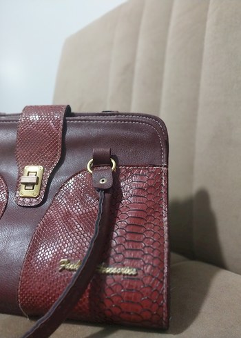 Bordo Yılan Desenli Deri Kadın Çanta - Görsel 2