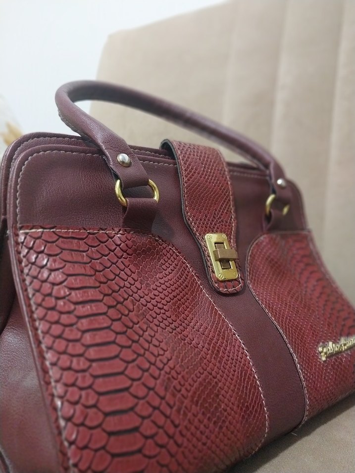 Bordo Yılan Desenli Deri Kadın Çanta - Görsel 3