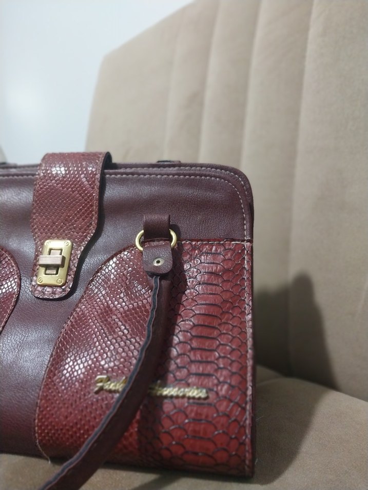 Bordo Yılan Desenli Deri Kadın Çanta - Görsel 2