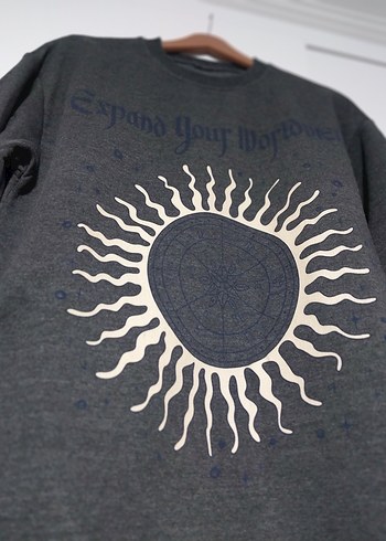 Gri Uzun Kollu Baskılı Sweatshirt - Görsel 2