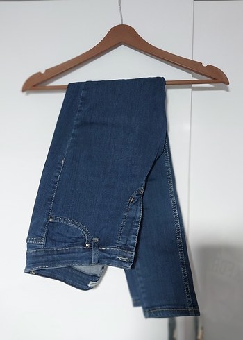 Kadın Parlak Mavi Midi Denim Pantolon - Görsel 2