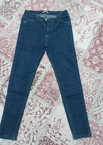 Kadın Parlak Mavi Midi Denim Pantolon - Görsel 3