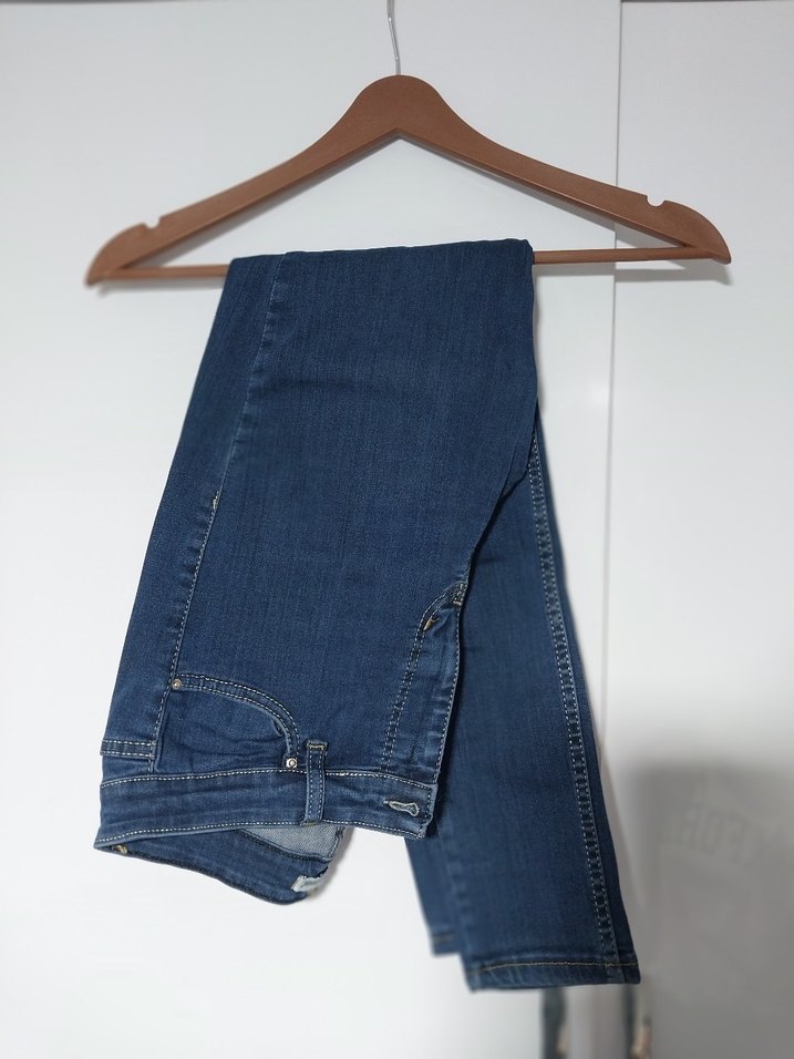 Kadın Parlak Mavi Midi Denim Pantolon - Görsel 2