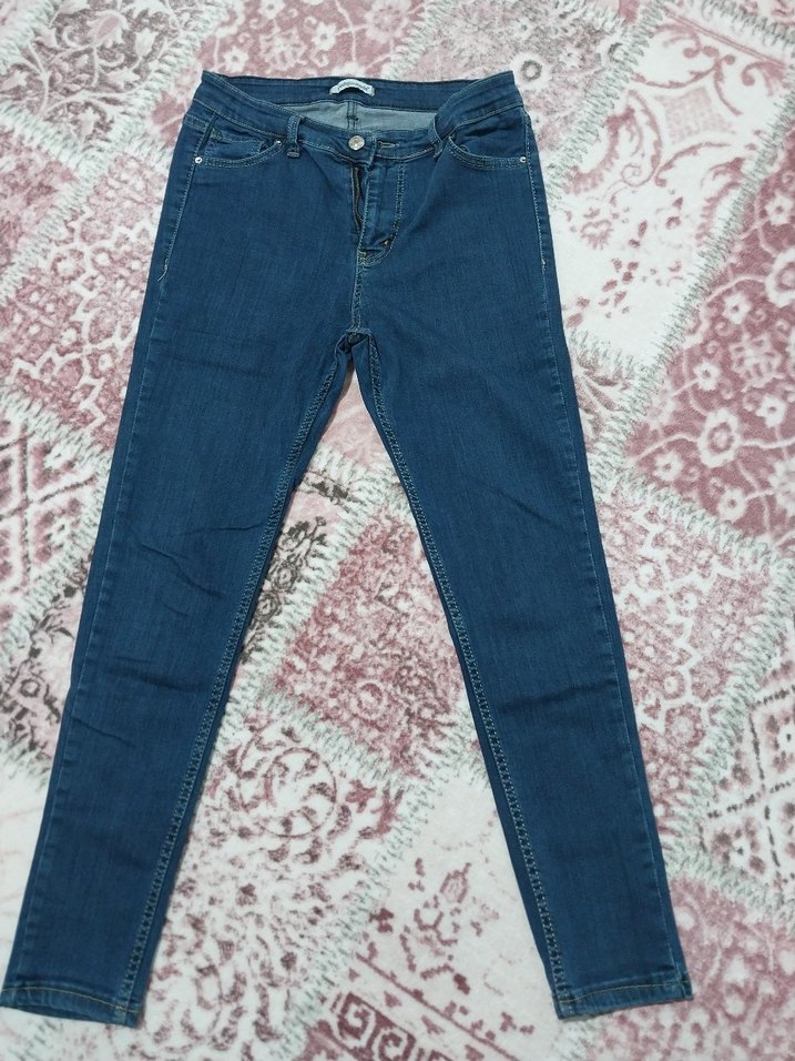 Kadın Parlak Mavi Midi Denim Pantolon - Görsel 3