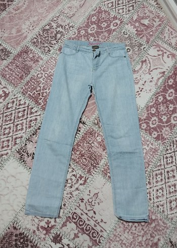 Düğmeli Mavi Midi Kot Pantolon - Görsel 3