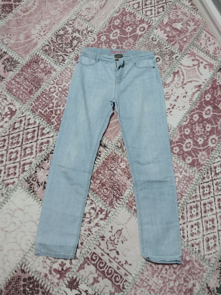 Düğmeli Mavi Midi Kot Pantolon - Görsel 3