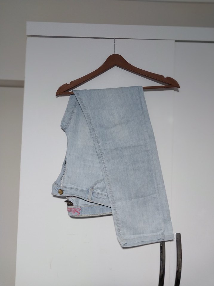 Düğmeli Mavi Midi Kot Pantolon - Görsel 2