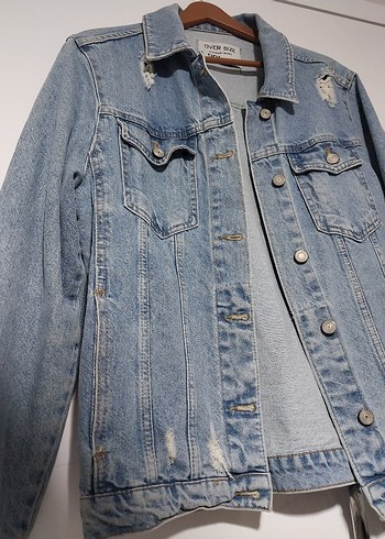 Düğmeli Mavi Kadın Denim Ceket - Görsel 2