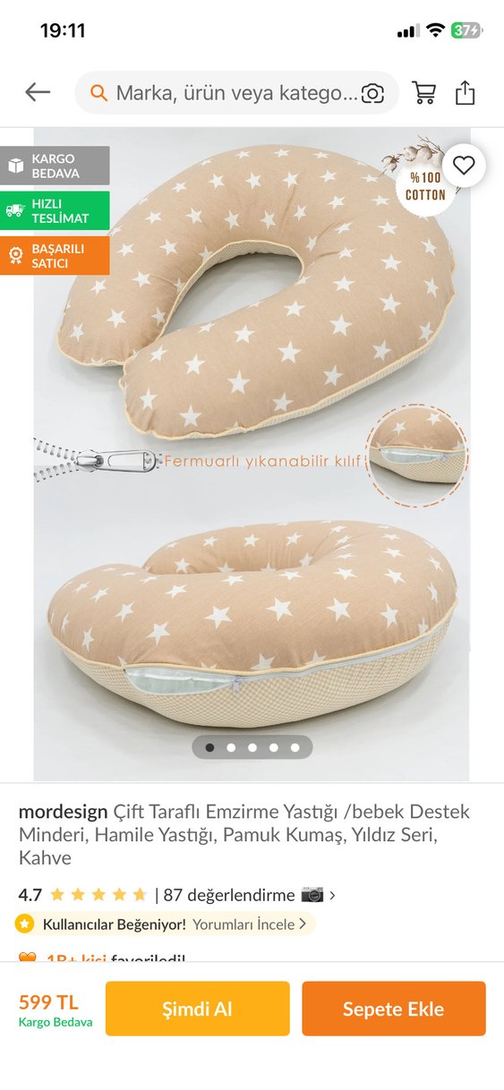 Bej Yıldız Desenli Emzirme ve Hamile Yastığı - Görsel 3