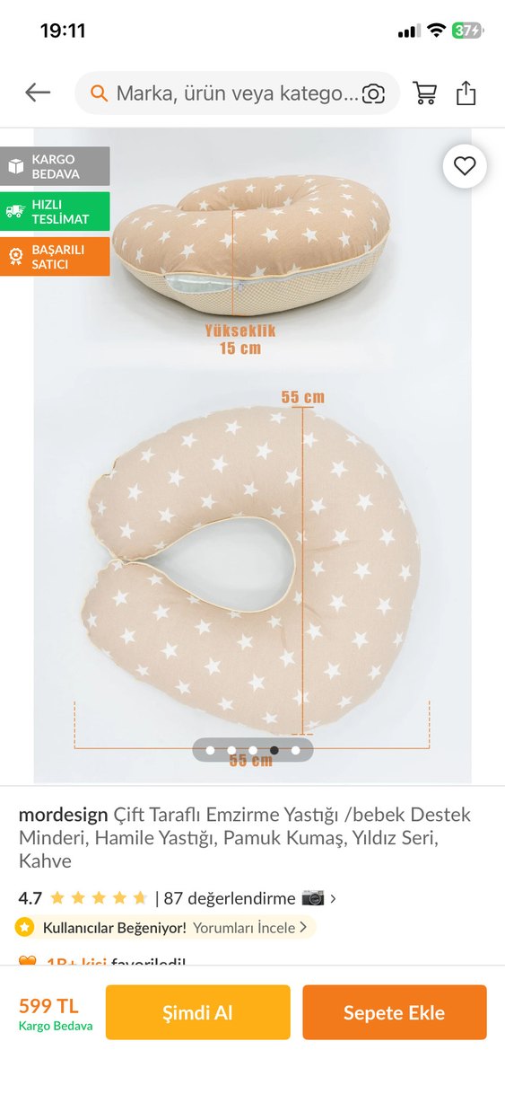 Bej Yıldız Desenli Emzirme ve Hamile Yastığı - Görsel 4