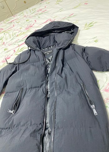 38 Beden Kadın siyah Uzun Fermuarlı Kışlık Mont