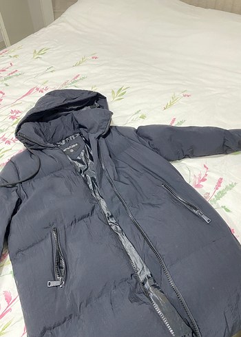 38 Beden gri Renk Kadın siyah Uzun Fermuarlı Kışlık Mont