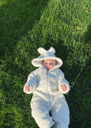 Beyaz Kürklü Kapüşonlu erkek kız  Bebek Tulumu - Görsel 2