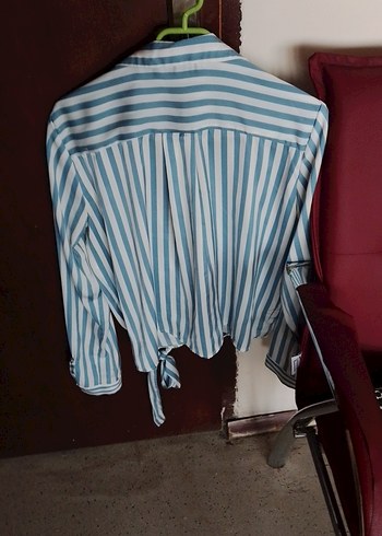 Mavi Çizgili Kadın Gömlek - Görsel 4