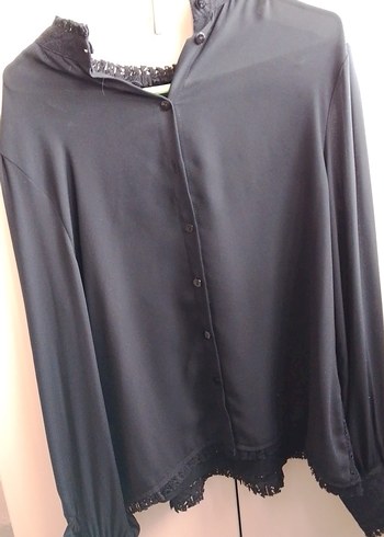 Uzun Kollu Siyah Dantelli Kadın Bluz - Görsel 5