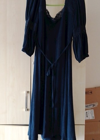 Lacivert Bohem V Yaka Midi Elbise - Görsel 6