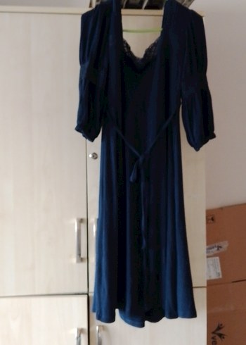 Lacivert Bohem V Yaka Midi Elbise - Görsel 7